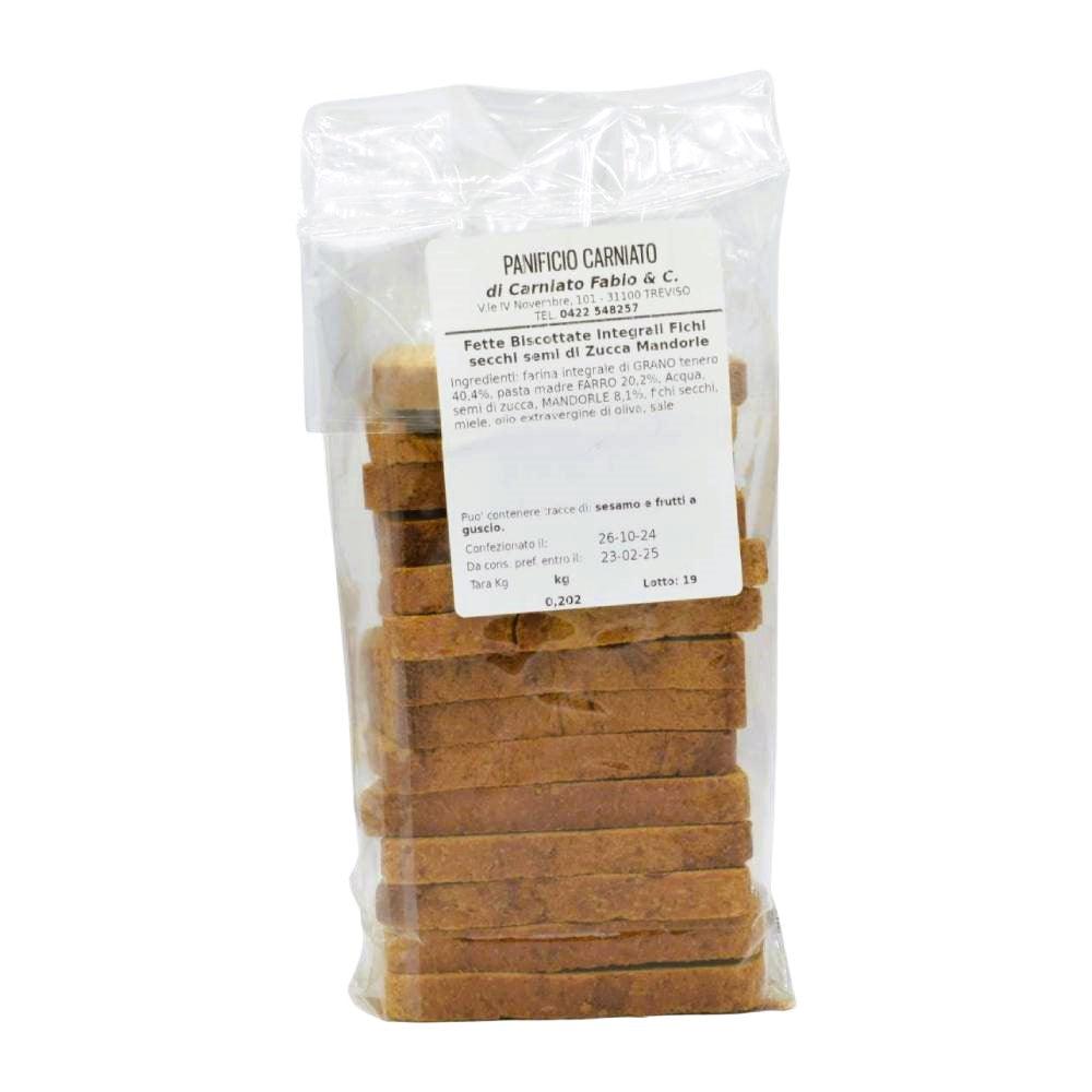 Fette Biscottate Integrali con Fichi Secchi, Semi di Zucca e Mandorle - Panificio Carniato